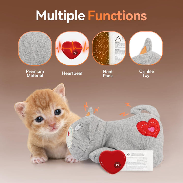 Heartbeat Cat Plush Toy – Calming Kitten Companion with Realistic Heartbeat, Anxiety Relief for Indoor Cats Dogs Pets