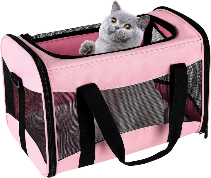Cat Carrying Case Pet Dog Carrier Soft-Sided Cat Bag Airline Approved, Pet Travel Carrier up to 15 Lbs, Collapsible Cats Carrier Dog Carrier for Medium Small Cats Dogs(17X11X11 Green)