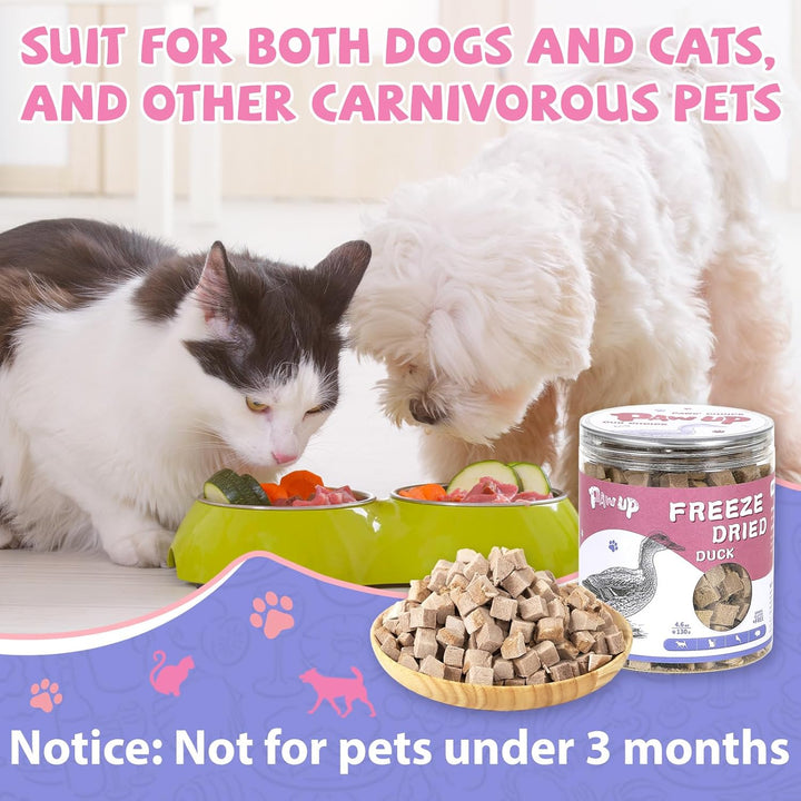 Freeze Dried Duck Treats for Cats Dogs, Rawhide Free Freeze-Dried Raw Food Topper, High Protein, Gluten&Grain Free, 4.6Oz