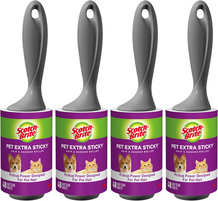 Pet Hair Pickup Extra Sticky Lint Roller, Designed for Removing Fur + Fluff on Couches, Clothes, Dog and Cat Beds, & More, 4 Pack, 192 Easy-Tear Adhesive Sheets Total