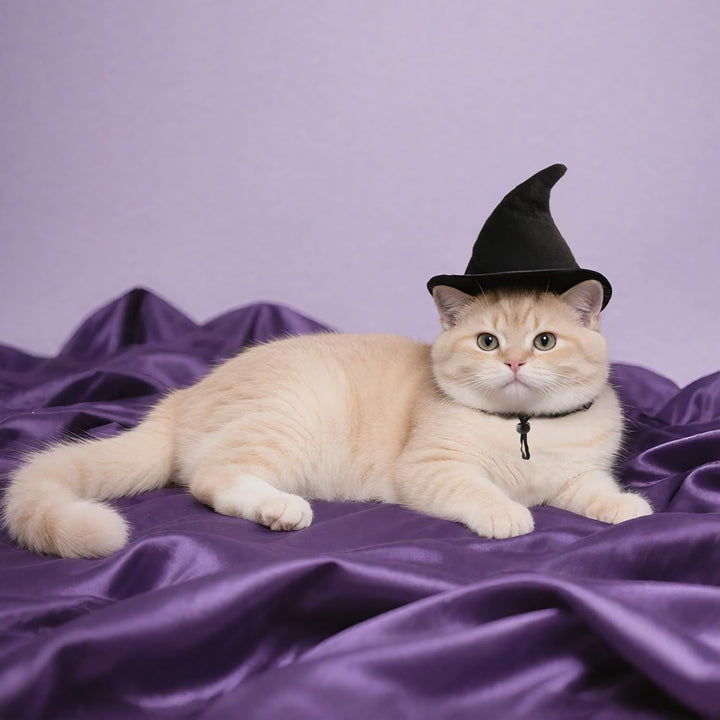 Witch Hat for Cats, Dog Halloween Witch Costume, Black Felt Adjustable Wizard Hat, Pet Costumes Halloween Accessories for Small Medium Pets