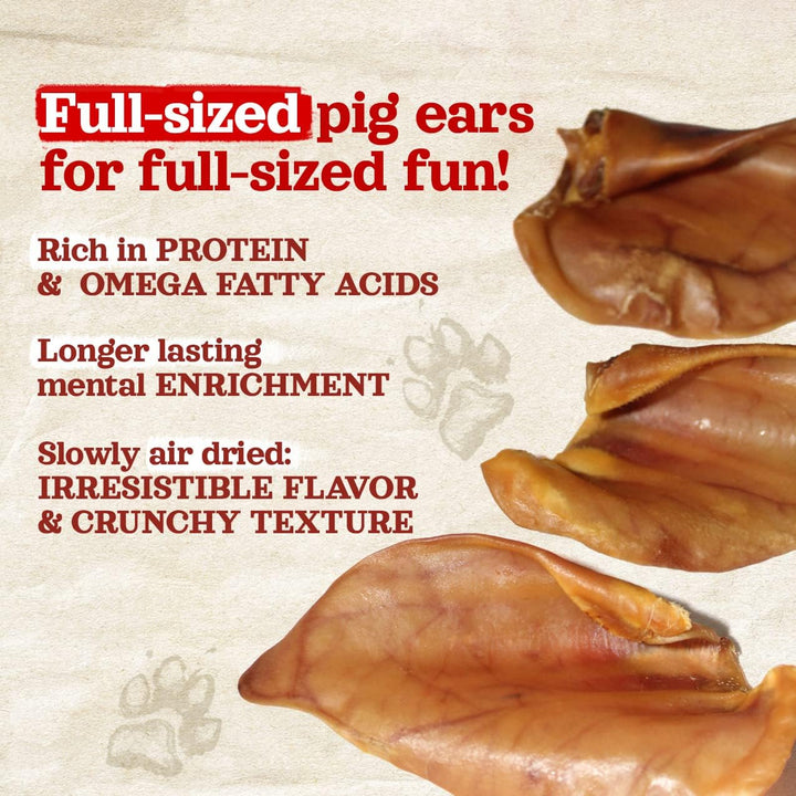 Pig Ears for Dogs (8-Count), One Ingredient: Natural Whole Pigs Ears, Air Dried, Long-Lasting & Highly Digestible Treats, Great for Puppy and Large/Medium Dogs