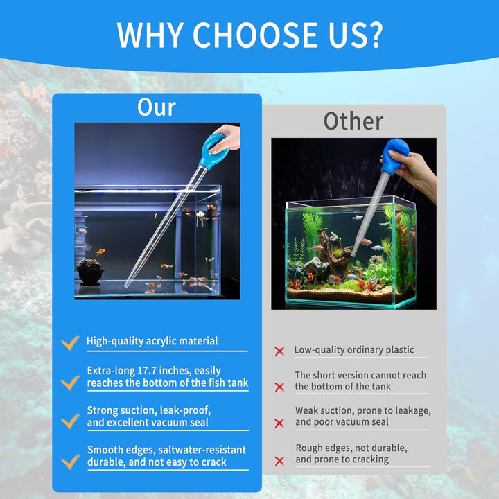 17.7In 1 Pieces Long Pipette for Fish Tank Coral Food Feeder Long Syringe Reef Coral Food Spot Feeder Tube for Reef Aquatic Plant Spider Snake Lizard，For Axolotl Tank Accessories