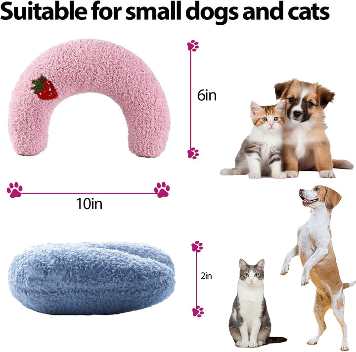 U-Shaped Calming Pillow for Cats and Dogs - Super Soft Plush Fabric, Cozy Headrest, Neck Support for Deep Sleep, Kitten Headrest, Pet Bed (Blue)