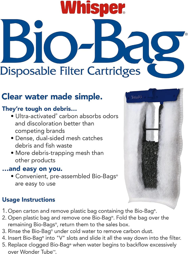 Whisper Bio-Bag Filter Cartridges for Aquariums - Ready to Use BLUE, Large, 3 Count (Pack of 1)