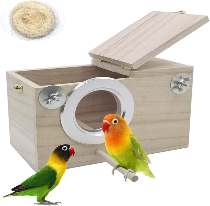 Parakeet Nesting Box Bird House Wood Breeding Box Parrots Mating Box for Lovebirds Budgie Finch Cockatoo Canary and Medium-Sized Birds(S)