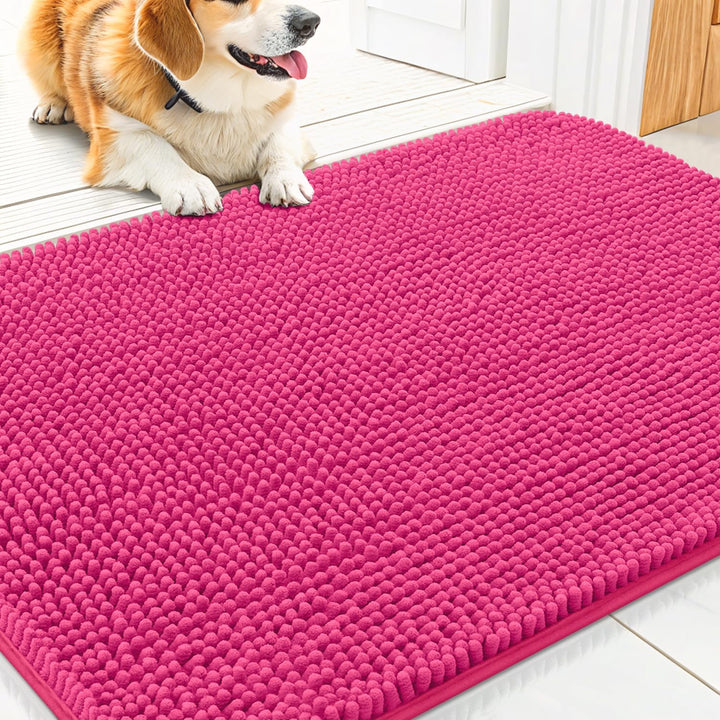 Dog Door Mat for Muddy Paws 30X20, Absorbs Moisture and Dirt Doormat, Non-Slip Washable Quick Dry Chenille Front Door Mat Indoor Entrance, Entryway Carpet for inside Floor, Grey