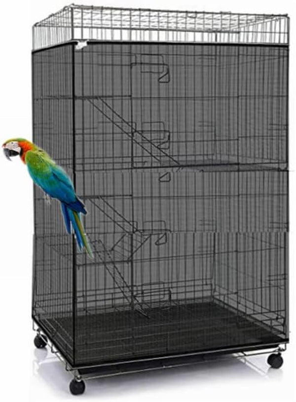 Adjustable Birdcage Seed Catcher Feather Catcher Bird Cage Cover Net Airy Soft Skirt Guard Birdcage Nylon Mesh Netting for Parrot Macaw Parakeet round Square Cage (118 X 32 Inch, Black)