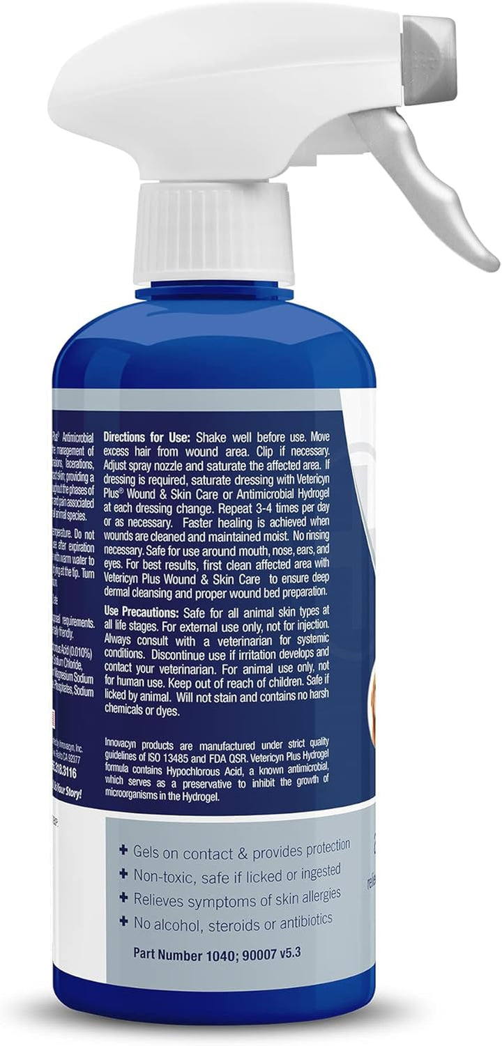 plus All Animal Wound Care Hydrogel Spray | Healing Aid and Wound Protectant, Sprayable Gel to Relieve Dog, Cat, Horse Itchy Skin, Safe for All Animals. 16 Ounces