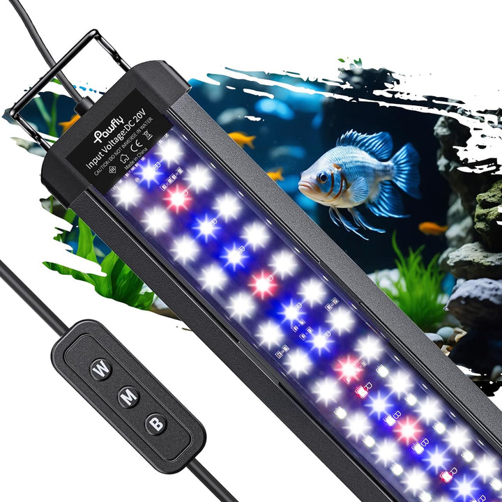 11W Aquarium LED Light for 12 to 18 Inch Fish Tanks Extendable Fish Tank Light with Full Spectrum Brilliant White Blue Red Lights with Daytime & Night Modes and Adjustable Brightness