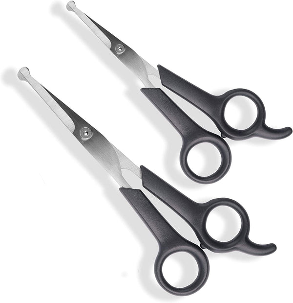 #1 Pet Grooming Scissors Body & Facial Trimmer Durable Stainless Steel Blades. Rounded Tips Shears for Long Medium Short Thick Wiry Curly Hair. Lightweight Cutter for Dogs & Cats. Set of 2