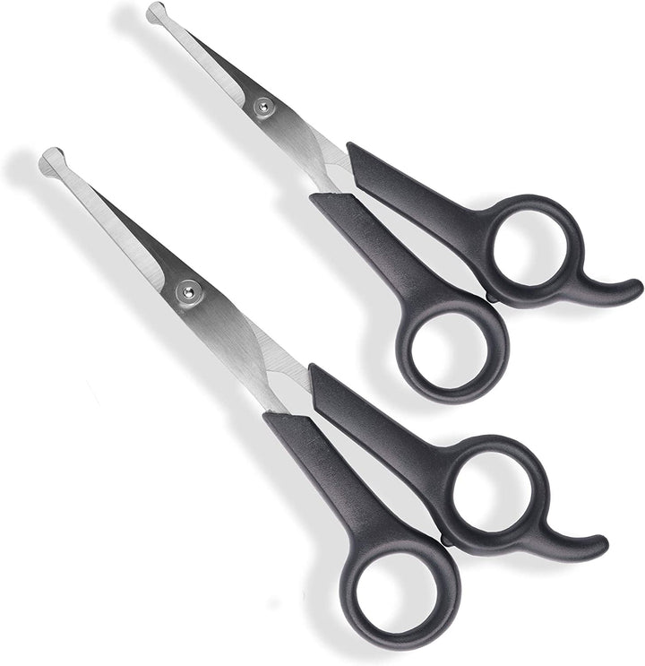 #1 Pet Grooming Scissors Body & Facial Trimmer Durable Stainless Steel Blades. Rounded Tips Shears for Long Medium Short Thick Wiry Curly Hair. Lightweight Cutter for Dogs & Cats. Set of 2