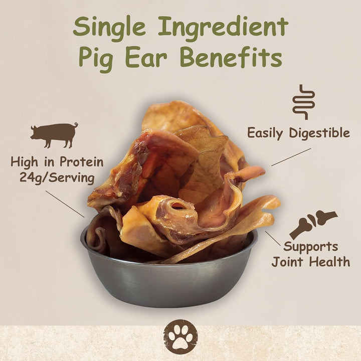 – 100 Pack, Pig Ears for Dogs, Whole, Full Uncut American Made, Single Ingredient, Thick, Large Dog Treat for Small, Medium or Large Breeds, Bulk Dog Chews (100 Pack)