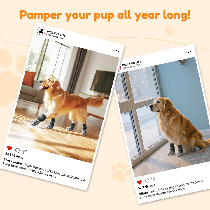 Non Slip Dog Socks with Grippers Prevent from Licking Paws,Anti-Slip Dogs Grip Socks for Senior Dogs on Hardwood Floor(Grey,2Pairs,L)