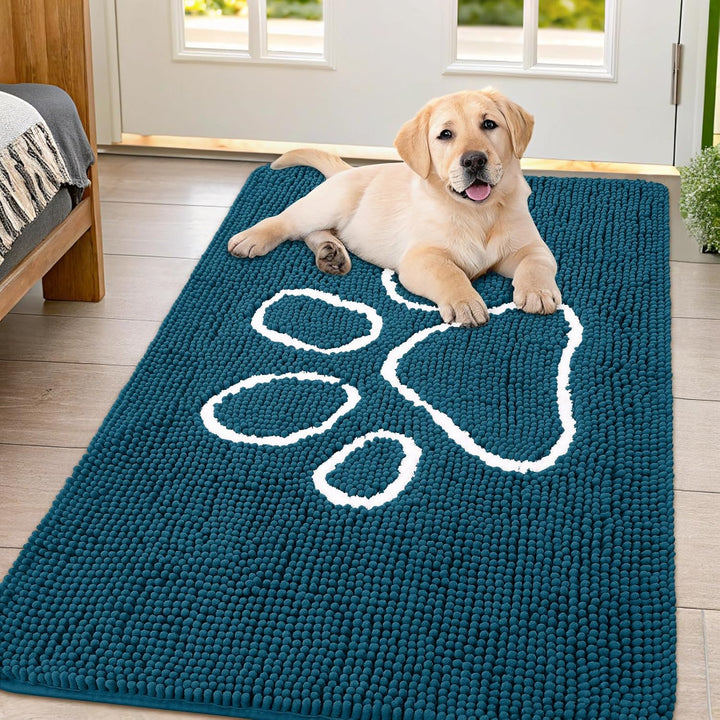 Dog Door Mat for Muddy Paws, Absorbent Dirt Trapper Non Slip Quick Dry Washable Chenille Mat for Mud Dogs, Entry Rug for Indoor and Outdoor (30X20 Inches, Grey)