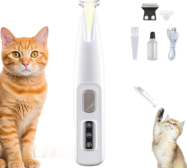 Belvedere Cat Trimmer, 2025 New Belvedir Cat Paw Grooming Trimmer Quiet, Waterproof Rechargeable Cats Shaver for Matted Fur Quiet with LED Light, 2 Wide Blades (1 Set)