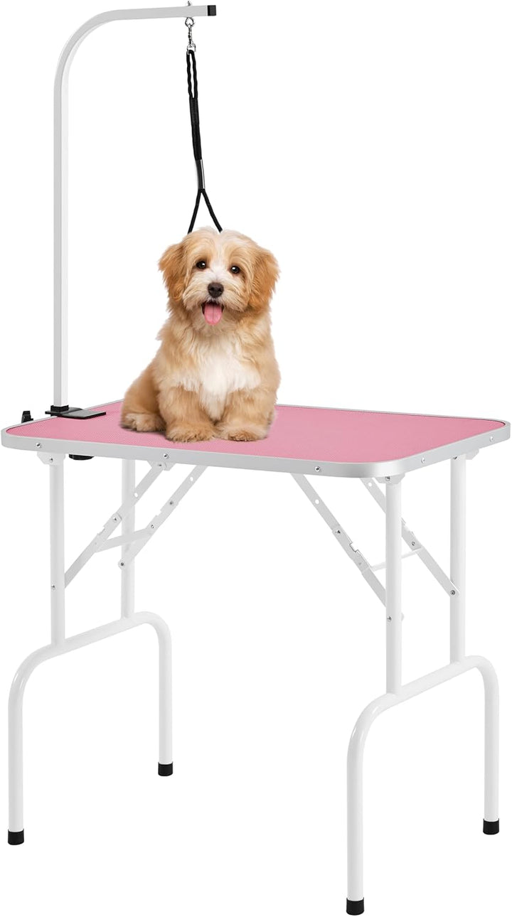 32-Inch Foldable Pet Dog Grooming Table with Adjustable Height Arm Drying Table for Home W/Noose for Small Dogs Cats Non-Slip Maximum Capacity up to 220Lbs Black
