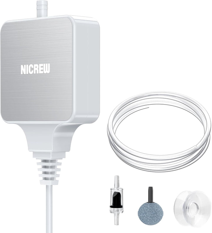 Nano Silent Aquarium Air Pump Black, Aquarium Aerator with Accessories for up to 10 Gallon Fish Tank, Super Quiet, 0.3 L/Min, 1.5 Watts