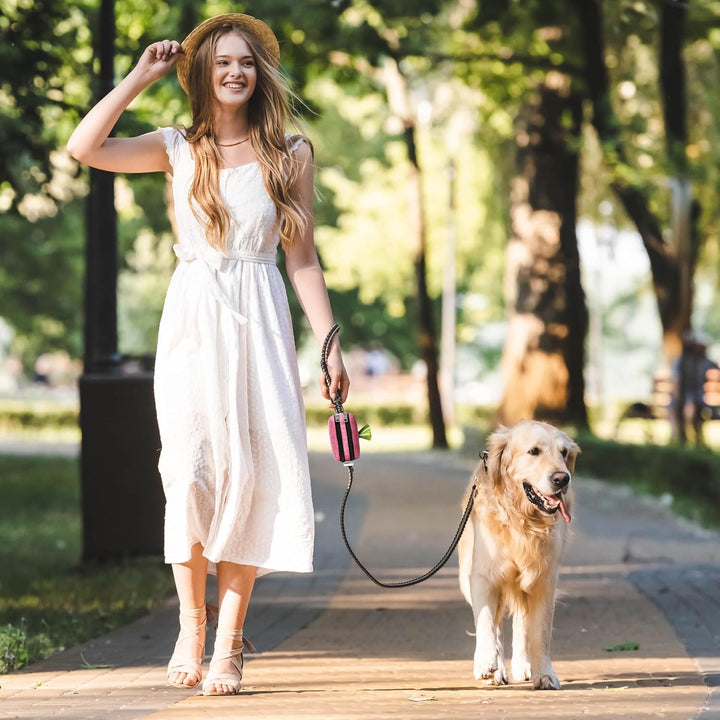 Dog Poop Bag Holder for Leashes - Dog Poop Bag Dispenser and Treat Holder with 2 Waterproof Pouches for Pet Waste Bags and Walking Accessories + 1 Free Roll -  (Black)