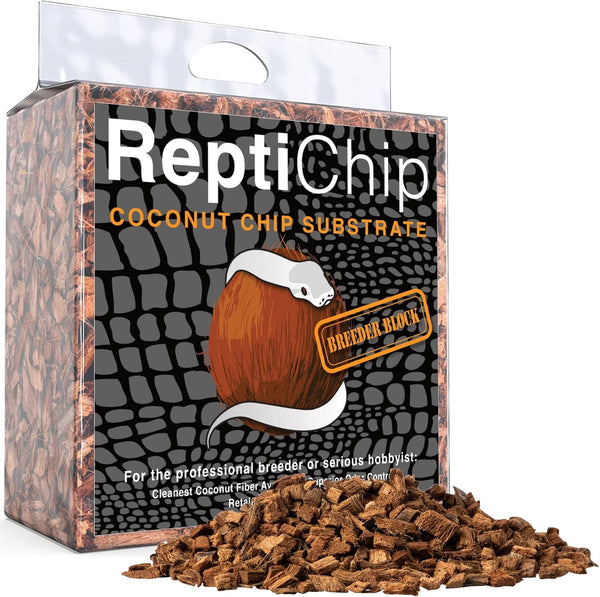 Reptichip Reptile Substrate Coconut Chip Bedding 72 Quart Compressed Organic Coco Husk Block for Snake Habitat, Ball Python Terrarium, Turtle Tanks, Tortoise Enclosure
