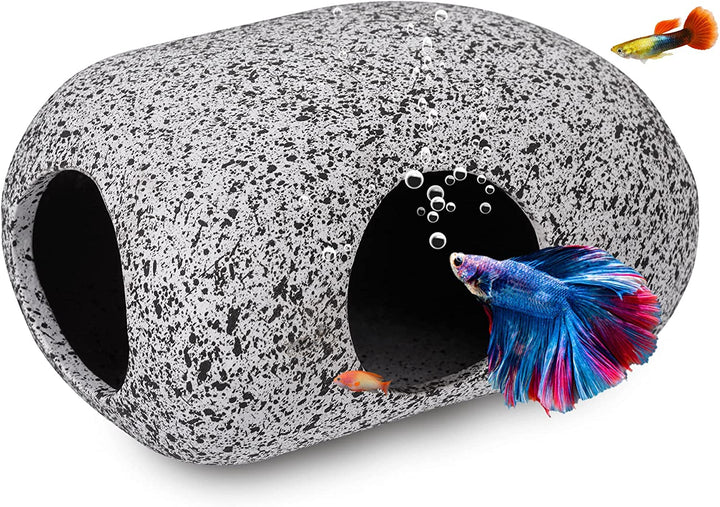 Aquarium Decorations Cave Fish Tank Accessories Rock Decor for Shrimp Cichlid Hiding Breeding Small Fish Bowl Hide Decoration Betta Toys Hideout Stones House（Medium）