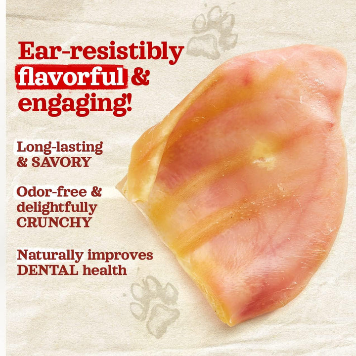 Pig Ears for Dogs (8-Count), One Ingredient: Natural Whole Pigs Ears, Air Dried, Long-Lasting & Highly Digestible Treats, Great for Puppy and Large/Medium Dogs