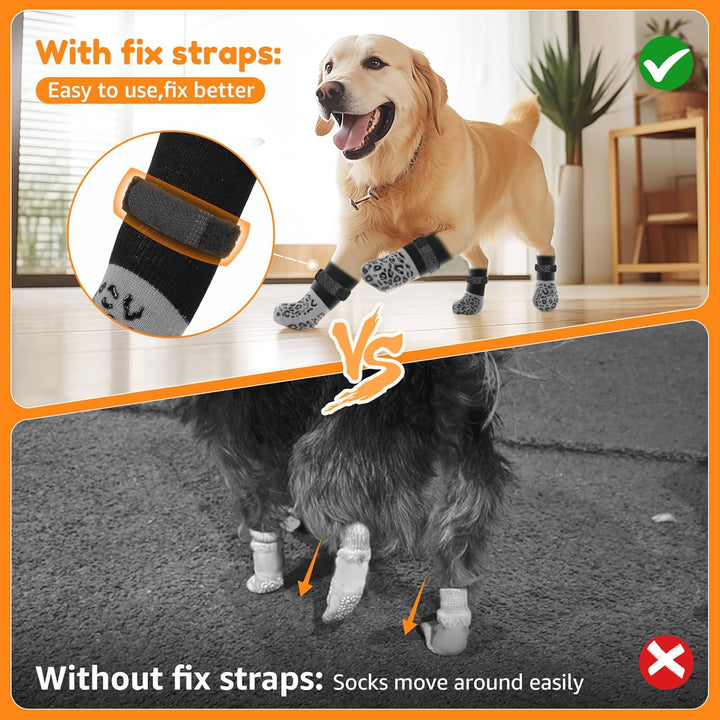 Non Slip Dog Socks with Grippers Prevent from Licking Paws,Anti-Slip Dogs Grip Socks for Senior Dogs on Hardwood Floor(Grey,2Pairs,L)