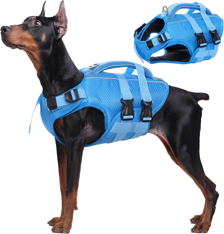 Dog Life Jacket High Flotation, Reflective Dogs Life Vest for Swimming Boating, Adjustable Small Medium Large Dog Lifejacket, Lightweight Dogs Life Preserver Rescue Handle Spring Summer Pool