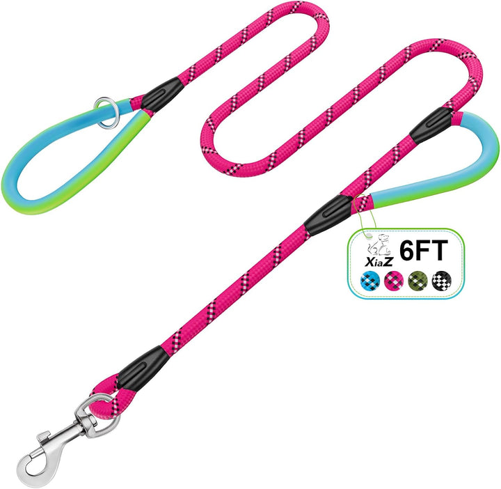 Heavy Duty Dog Leash 2 Handles 4/5/6Ft-Blue  Dog Leashes for Medium Large Dogs That Pull 1/2 Inch 1000Lb Strength Thick Rope Leash PVC Waterproof-Handles Metal Hook Nighttime Safety