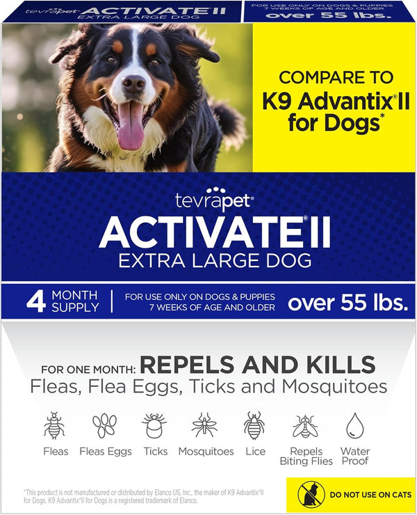 Activate II Flea and Tick Prevention for Dogs | 4 Count | Extra Large Dogs 55+ Lbs | Topical Drops | 4 Months Flea Treatment
