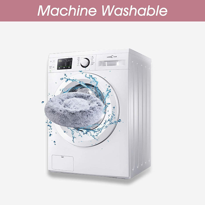 Calming Soft round Dog & Cat Bed, Anti-Anxiety Donut Cuddler Warming Cozy Fluffy Faux Fur Plush Cushion Bed for Small Medium Dogs and Cats (20"/24"/27"/30"), Light Grey