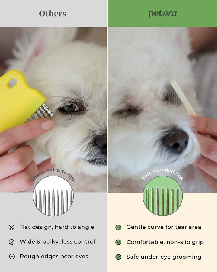 [] BRUSH on ME Gentle Facial & Eye Comb for Dogs & Cats | Smooth & Stress-Free Tear Stain Remover | Fine-Tooth Grooming Tool with Rounded Tips | Comfortable Grip for Daily Pet Grooming