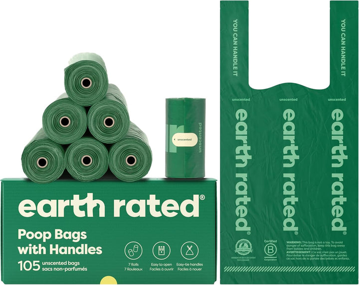 Dog Poop Bags with Handles, Extra Wide, Easy Tie and Guaranteed Leakproof, Lavender Scented, 120 Handle Bags