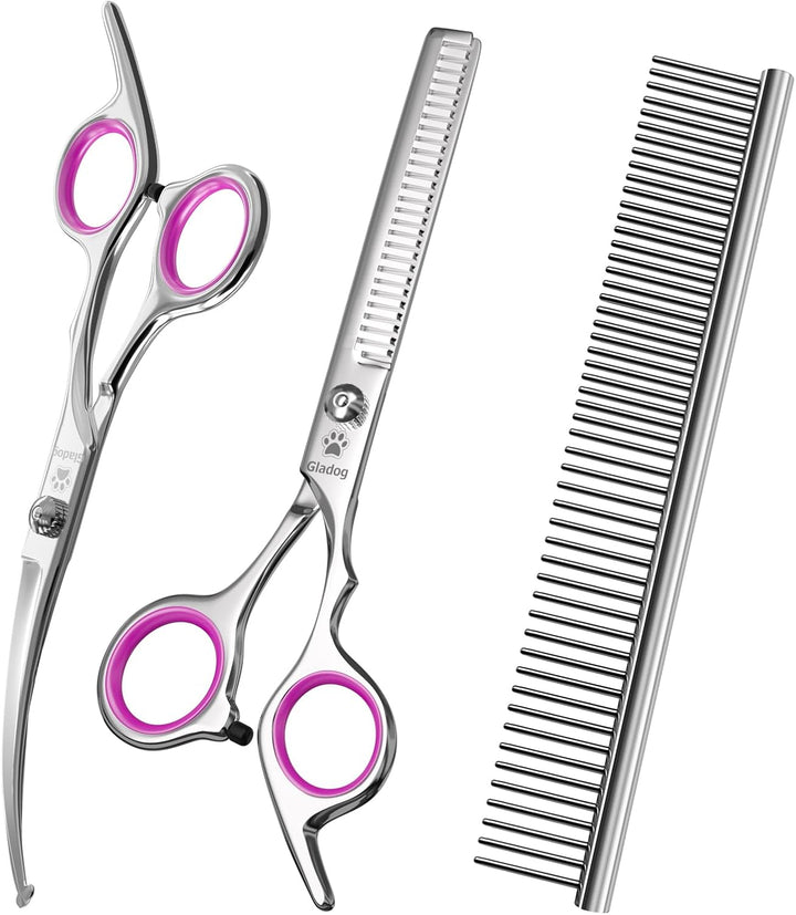 Professional 5 in 1 Dog Grooming Scissors Set with Safety round Tips, Sharp and Heavy-Duty Pet Grooming Shears for Cats