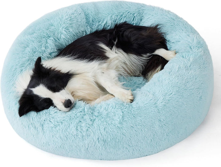 Calming Dog Bed Medium Size Dog - Donut Washable Medium Pet Bed, 30 Inches Anti-Slip round Fluffy Plush Faux Fur Cat Bed, Fits up to 45 Lbs Pets, Camel