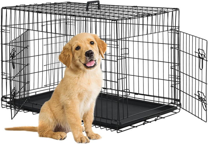 | Dog Crate | 18" | Black | Foldable Metal Kennel with Single Doors, Secure Slide-Bolt Latches, Leakproof Tray | Portable Dog Cage for Small Breeds | for Travel, Indoor & Outdoor Use