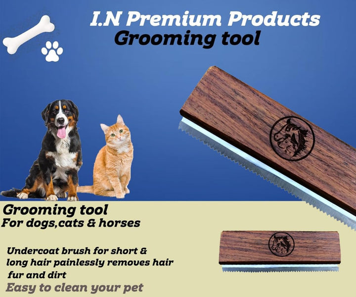 Original Deshedding Grooming Tools for Horse, Cats & Dogs Easy Ergonomic Wooden Handle Professional Brush Grooming Tool, Remove Painlessly 95 Percent of Lose Hair Fur & Dirt (5 Inch)