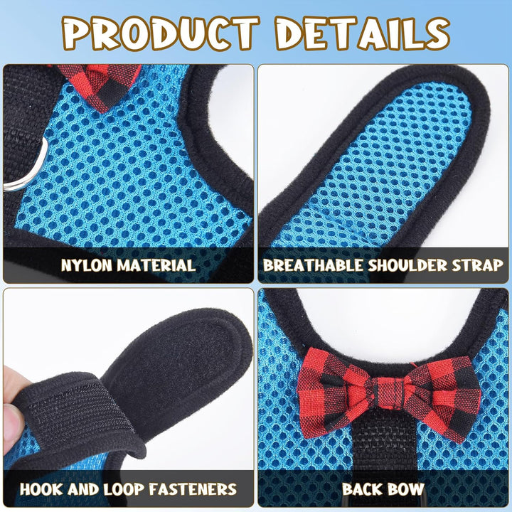 Guinea Pig Harness and Leash, Guinea Pigs Harness, Guinea Pig Leash, Hamster Harness Can Be Adjusted to Any Size Soft Mesh Harness Leash with Bow for Decoration (2Packs)