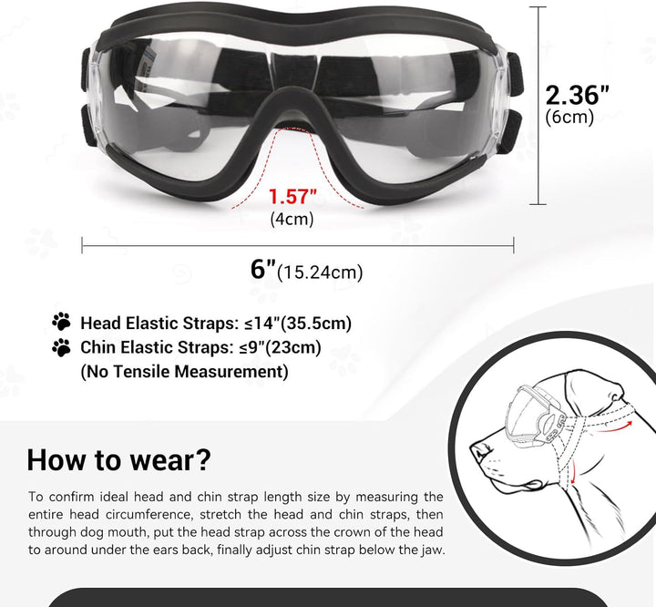 Dog Sunglasses Medium to Large Dog UV Transparent Goggles Windproof Anti-Dust Snowproof Pet Glasses with Elastic Straps, Clear
