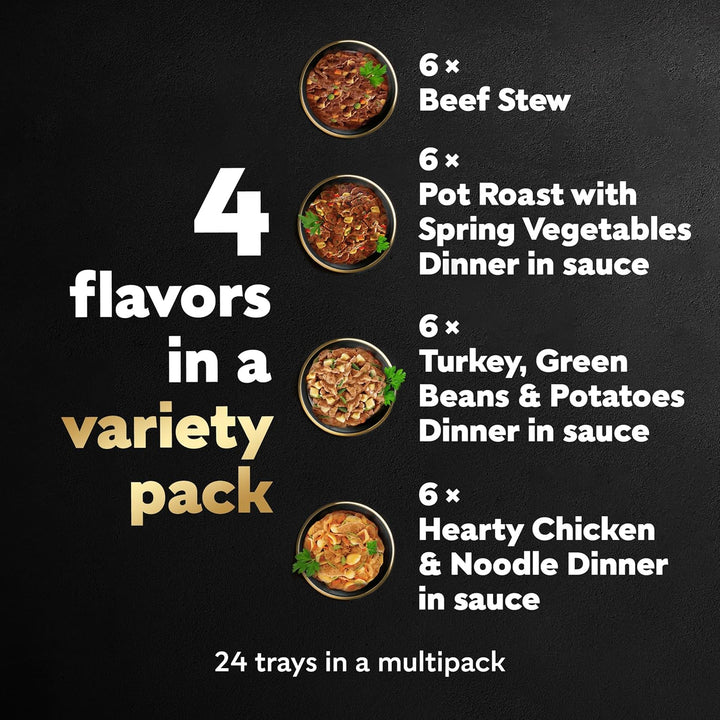 Home Delights Adult Wet Dog Food, Pot Roast with Spring Vegetables, Beef Stew, Turkey, Green Beans, & Potatoes, and Hearty Chicken & Noodle Variety Pack, 3.5 Oz. (24 Count, Pack of 1)