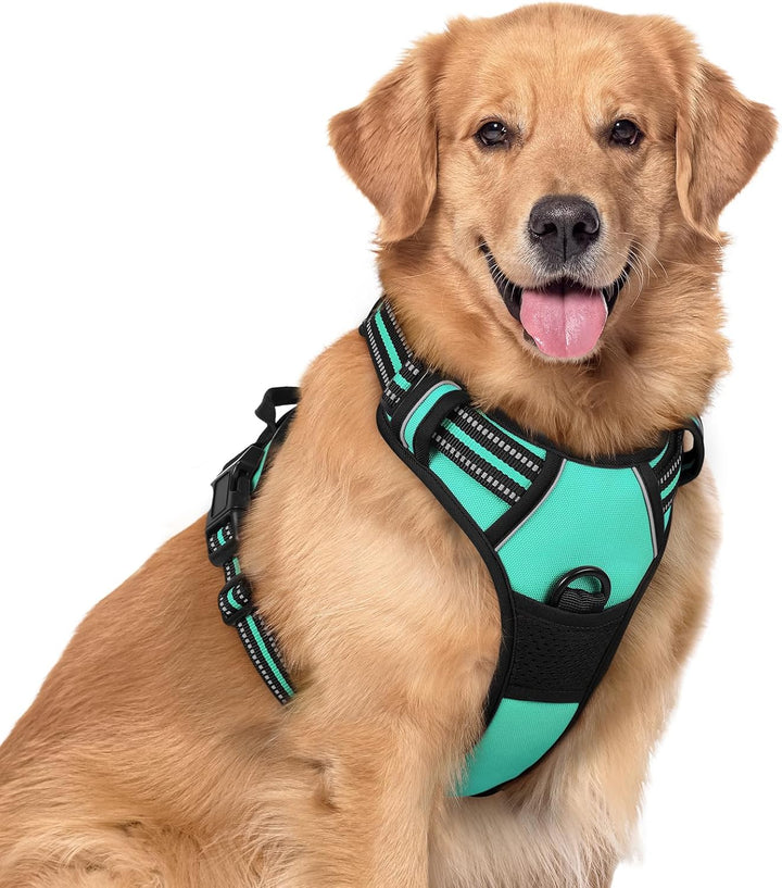 Dog Harness No Pull with 2 Leash Clips, Adjustable Soft Padded, Reflective Oxford No Choke Pet Vest with Easy Control Handle for Large Dogs, Black, L