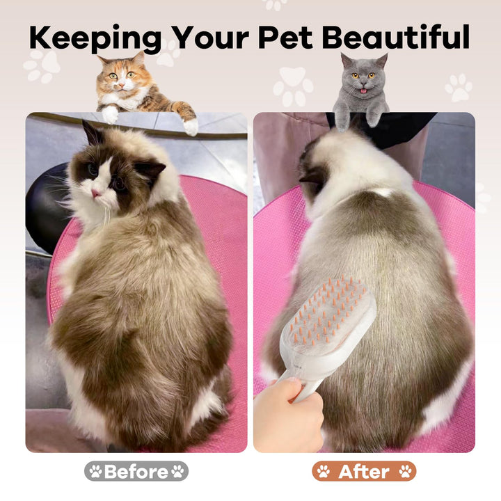 Cat Steam Brush for Shedding, 4 in 1 Rechargeable Steam Brush for Cats and Dogs, Anti-Static, Massage, Cleaning, Shedding & Combing All in One! (Purple) (White)
