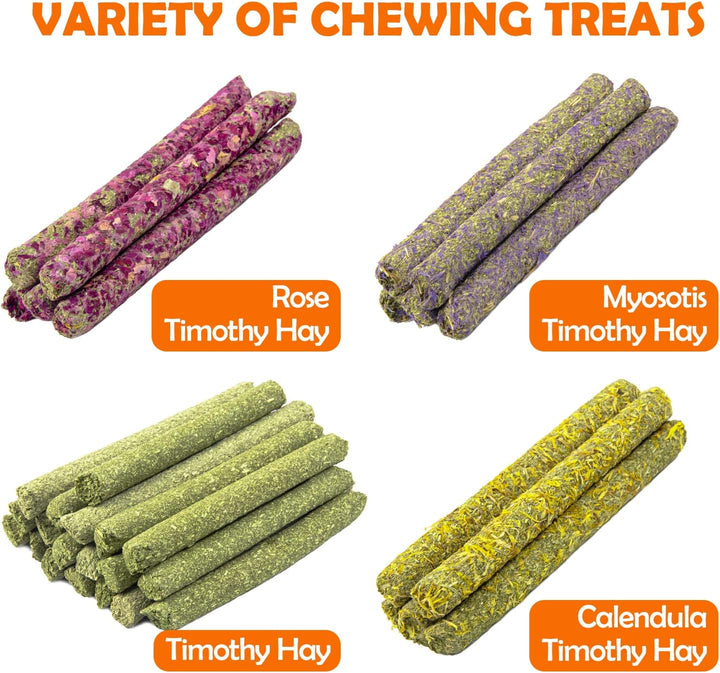 32Pcs Timothy Hay Sticks 320G for Rabbit, Guinea Pig, Hamster - Natural Handmade Treats and Chews for Teeth - Chinchilla, Rat, Gerbil Toys