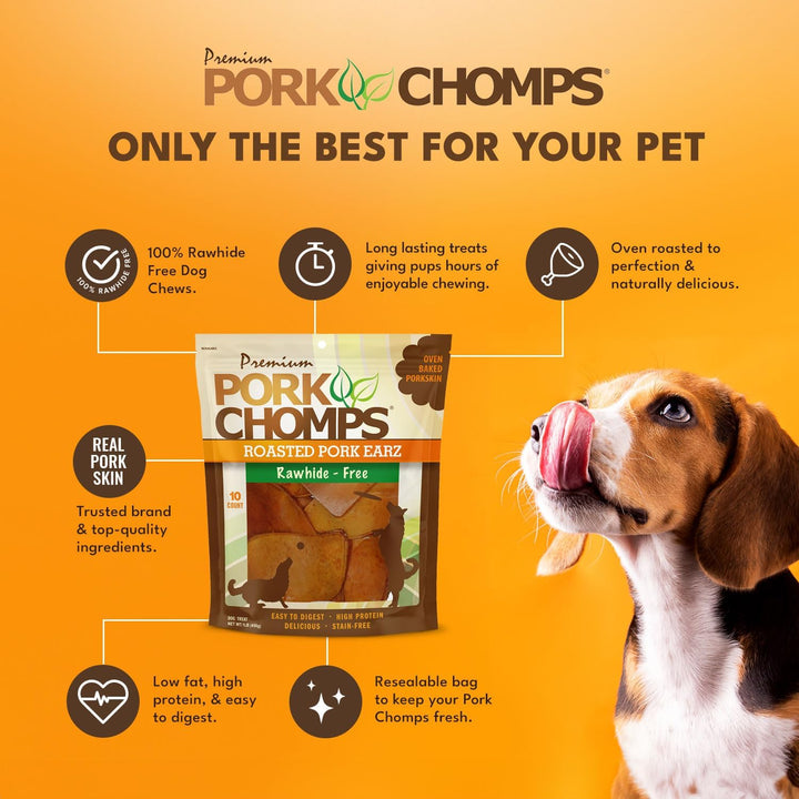 Roasted Pork Skin Dog Chews, Ear Shapes, 10 Count