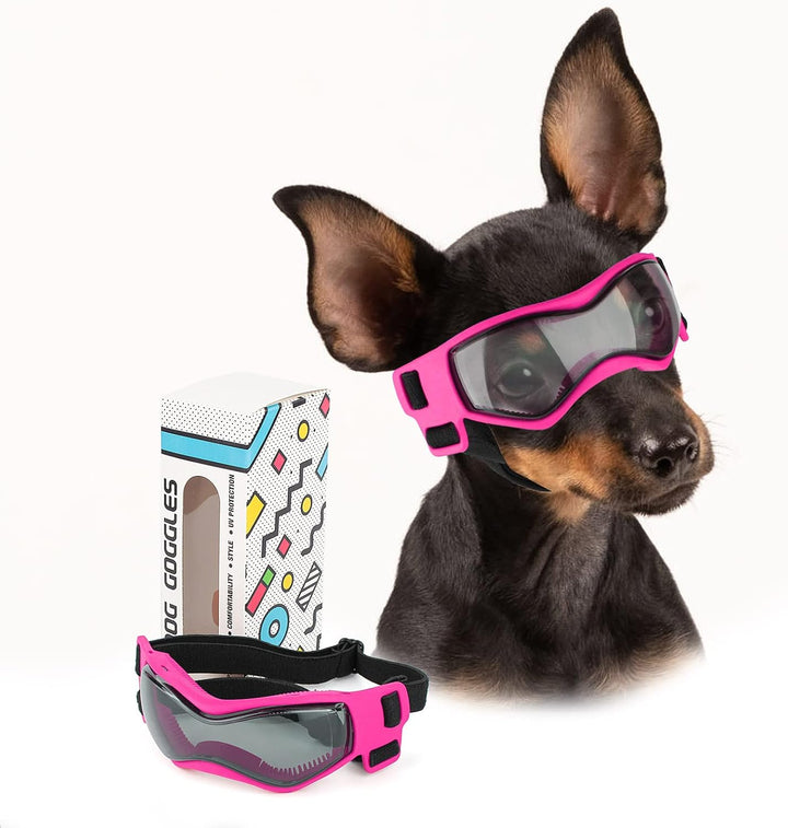 Small Breed Dog Goggles, Sunglasses with UV Protection for Outdoor Riding & Driving, Black
