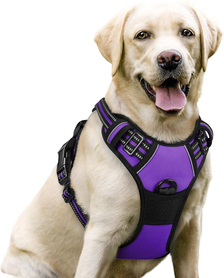 Dog Harness No Pull with 2 Leash Clips, Adjustable Soft Padded, Reflective Oxford No Choke Pet Vest with Easy Control Handle for Large Dogs, Black, L