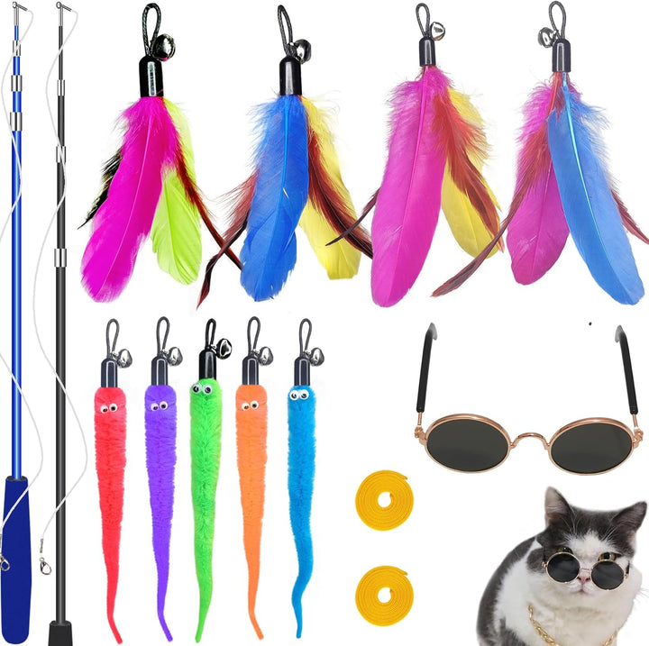 Cat Toys Interactive for Indoor Cats,2Pcs Retractable Cat Wand,9Pcs Teaser Toys&1Pcs Hanging Door Lure Kitten Toy,Interactive Feather Toy for Teaser Play and Chase Exercise with Kitten