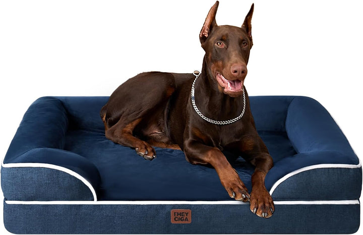 Orthopedic Dog Beds for Extra Large Dogs 44X32Inch, Waterproof Memory Foam XL Pet Bed with Sides, Non-Slip and Egg-Crate Foam Big Dog Couch Bed with Washable Removable Cover, Grey