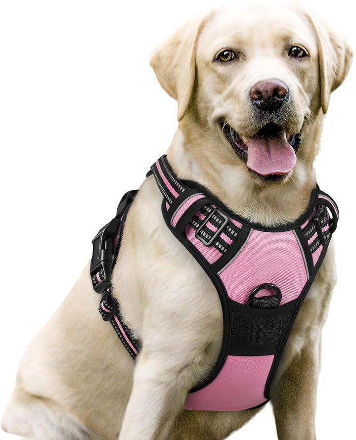 Dog Harness No Pull with 2 Leash Clips, Adjustable Soft Padded, Reflective Oxford No Choke Pet Vest with Easy Control Handle for Large Dogs, Black, L