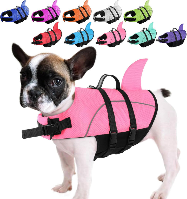 Ripstop Dog Life Jacket Shark Life Vest for Dogs, Safety Lifesaver with High Buoyancy and Lift Handle for Small and Medium Breeds（Rose Red XS）